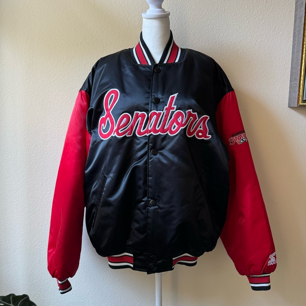 Harrisburg Senators Satin Jacket L Starter Brand Red & Black VTG 90s